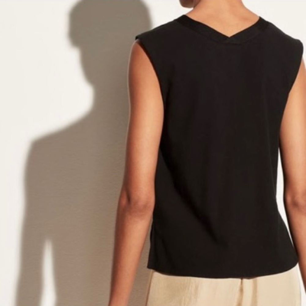 Vince Black Double V Neck Sleeveless Cotton Top MED - Picture 4 of 16